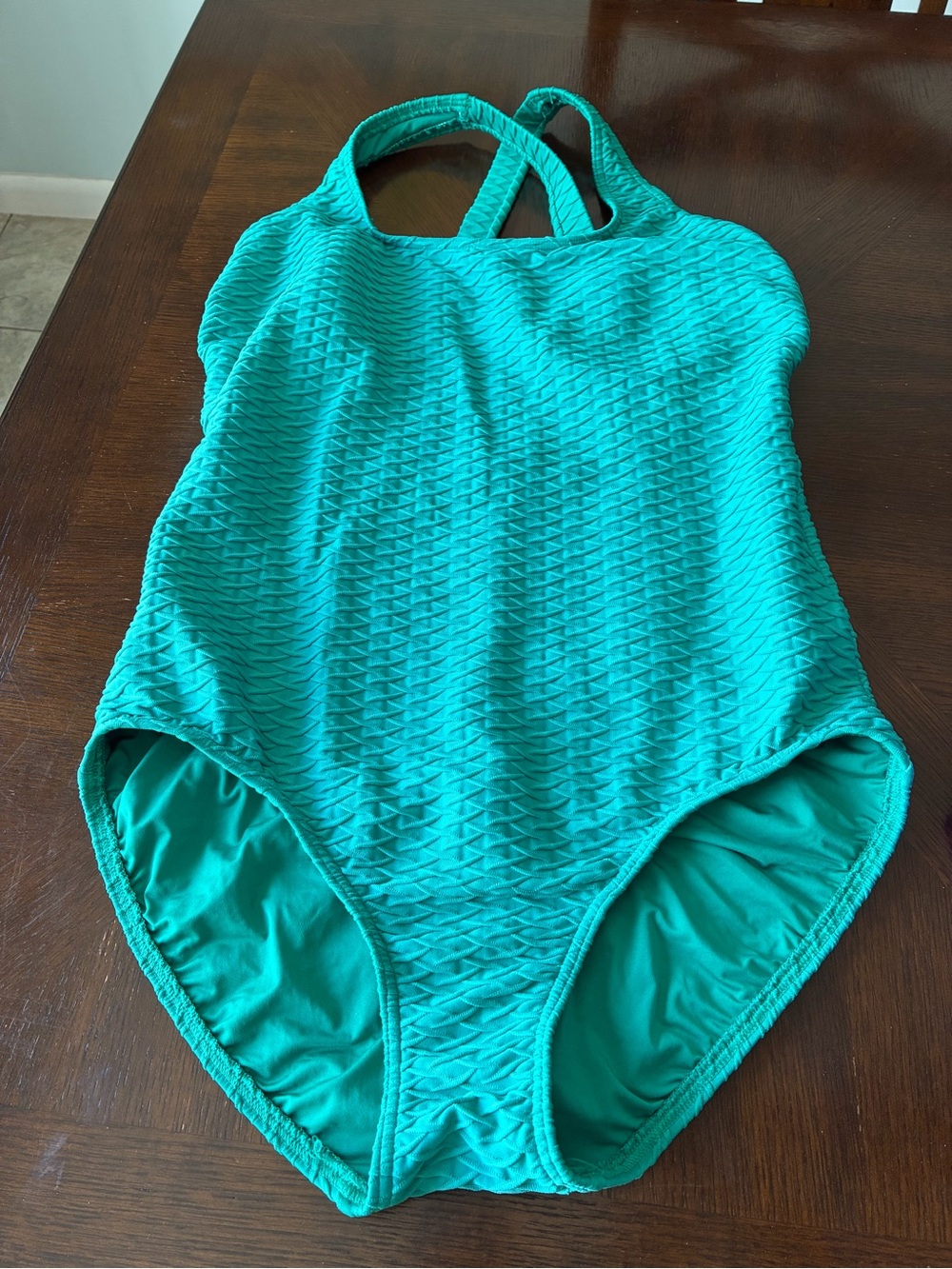 Lands' End Textured One-Piece Swimsuit - Teal - 14 Long Torso